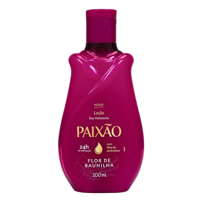 Loção Hidratante Paixão Flor de Baunilha 200ml – Hidratação 24h com Óleo de Amêndoas e Ação Desodorante