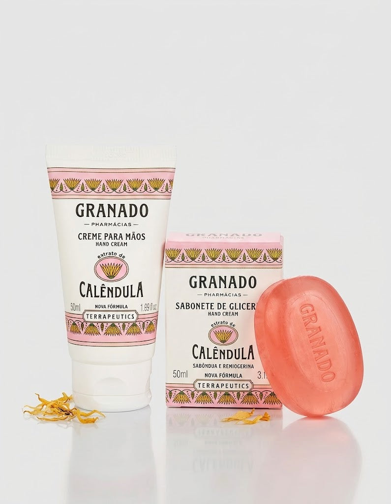 kit Granado Terrapeutics Calêndula, creme de mãos 50ml e sabonete 90g