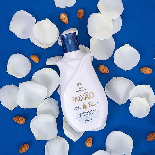 Loção Hidratante Paixão Inspiradora Rosas Brancas 200ml – Hidratação 24h com Óleo de Amêndoas e Ação Desodorante